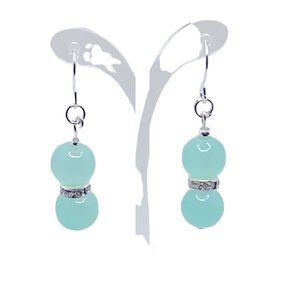 Aqua Blue 10mm Matble with Chain Accent Earrings